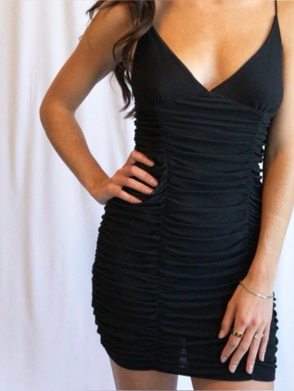 Urban Outfitters Black Ruched Mesh Tank Dress Mini Size S
